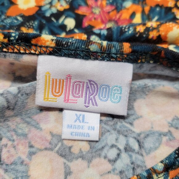 Lularoe Extra Large Orange Red Floral Round Neck Shortsleeve Tunic T-Shirt - Picture 8 of 9